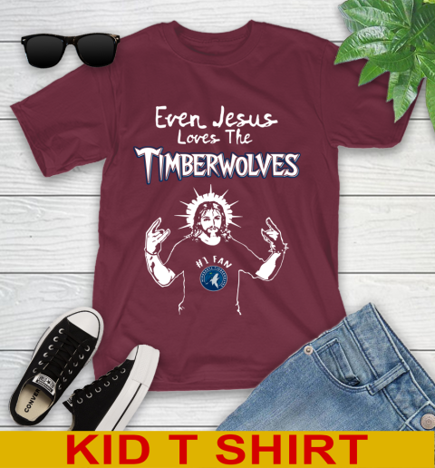 Minnesota Timberwolves NBA Basketball Even Jesus Loves The Timberwolves Shirt Youth T-Shirt 5