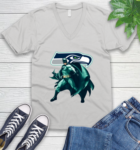 NFL Batman Football Sports Seattle Seahawks V-Neck T-Shirt