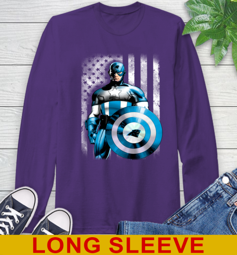Carolina Panthers NFL Football Captain America Marvel Avengers American Flag Shirt Long Sleeve T-Shirt 5