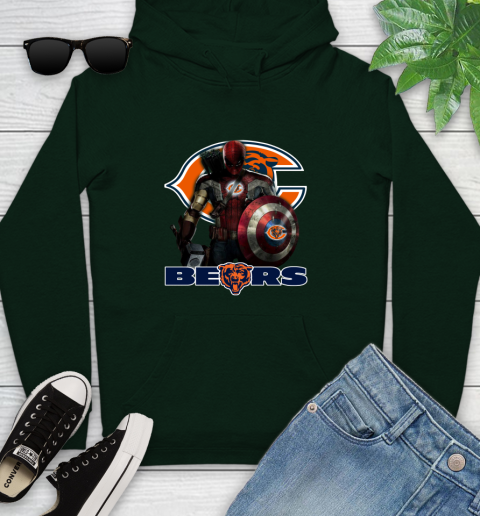 NFL Captain America Thor Spider Man Hawkeye Avengers Endgame Football Chicago Bears Youth Hoodie 13