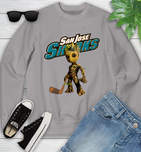 San Jose Sharks NHL Hockey Groot Marvel Guardians Of The Galaxy Youth Sweatshirt 4