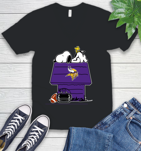 Minnesota Vikings NFL Football Snoopy Woodstock The Peanuts Movie V-Neck T-Shirt 2