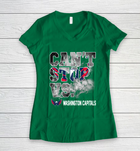 NHL Washington Capitals Hockey Can't Stop Vs Women's V-Neck T-Shirt 3