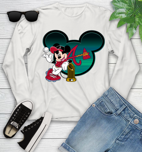 MLB Atlanta Braves The Commissioner's Trophy Mickey Mouse Disney Youth Long Sleeve 12