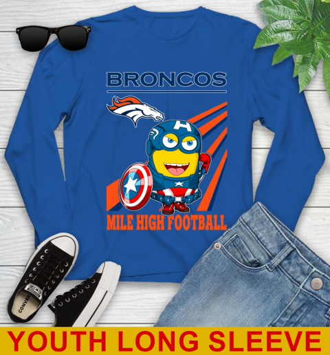 NFL Football Denver Broncos Captain America Marvel Avengers Minion Shirt Youth Long Sleeve 10