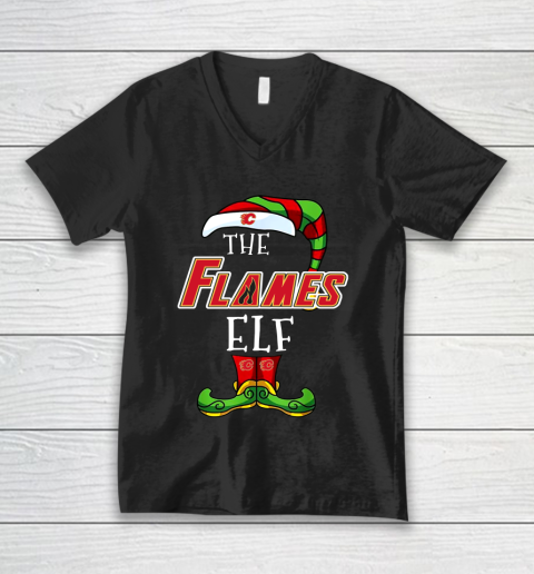 Calgary Flames Christmas ELF Funny NHL V-Neck T-Shirt