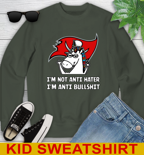 Tampa Bay Buccaneers NFL Football Unicorn I'm Not Anti Hater I'm Anti Bullshit Youth Sweatshirt 9