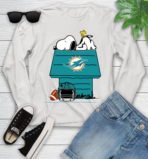 Miami Dolphins NFL Football Snoopy Woodstock The Peanuts Movie Youth Long Sleeve