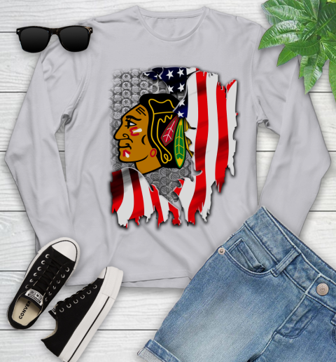 Chicago Blackhawks NHL Hockey American Flag Youth Long Sleeve 5