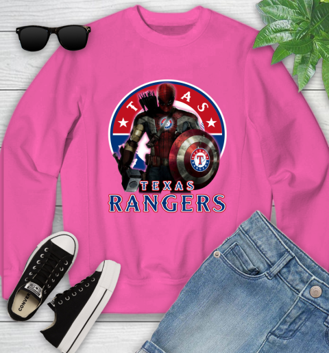 MLB Captain America Thor Spider Man Hawkeye Avengers Endgame Baseball Texas Rangers Youth Sweatshirt 7