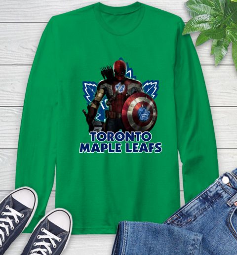 NHL Captain America Thor Spider Man Hawkeye Avengers Endgame Hockey Toronto Maple Leafs Long Sleeve T-Shirt 7