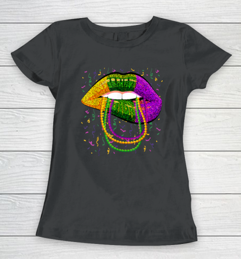 Mardi Gras Lips Queen Beads Outfit For Women Carnival Women's T-Shirt