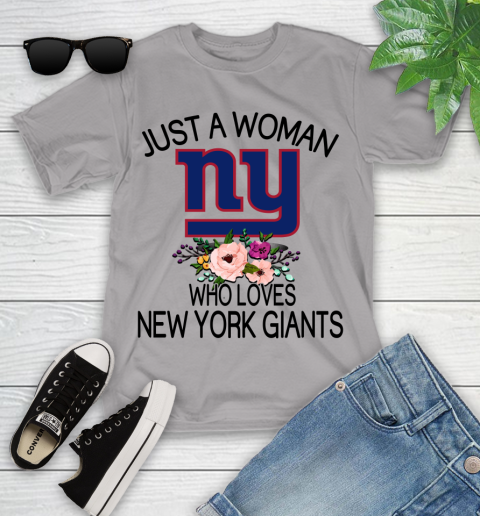 NFL Just A Woman Who Loves New York Giants Football Sports Youth T-Shirt 2