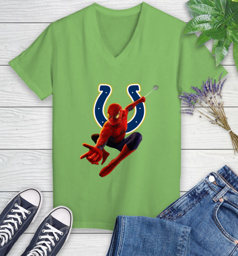 NFL Spider Man Avengers Endgame Football Indianapolis Colts Women's V-Neck T-Shirt 11
