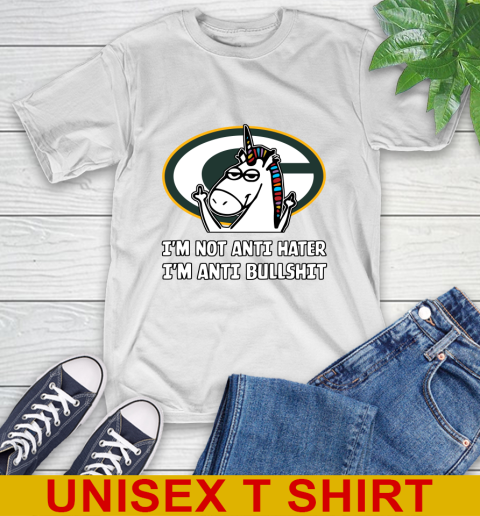 Green Bay Packers NFL Football Unicorn I'm Not Anti Hater I'm Anti Bullshit T-Shirt