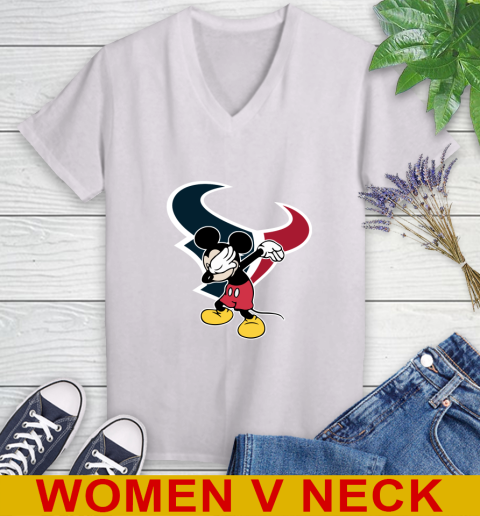 Houston Texans NFL Football Dabbing Mickey Disney Sports Women's V-Neck T-Shirt