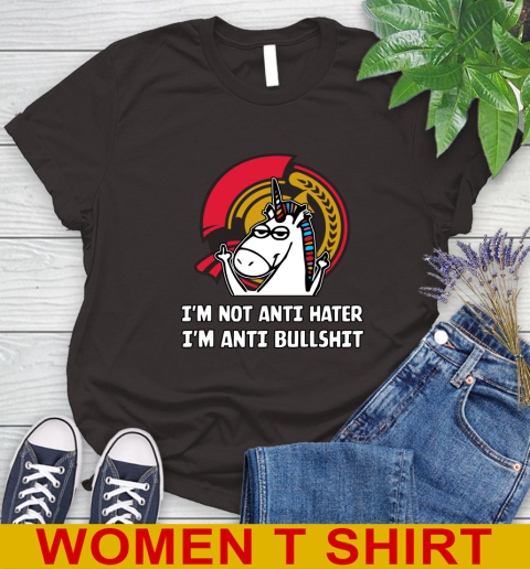 Ottawa Senators NHL Hockey Unicorn I'm Not Anti Hater I'm Anti Bullshit Women's T-Shirt 8
