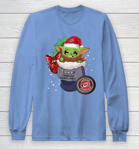 Carolina Hurricanes Christmas Baby Yoda Star Wars Funny Happy NHL Long Sleeve T-Shirt 11