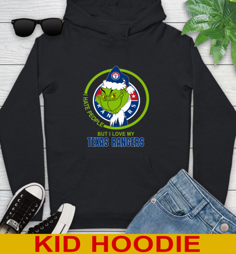 Texas Rangers MLB Christmas Grinch I Hate People But I Love My Favorite Baseball Team Youth Hoodie 2