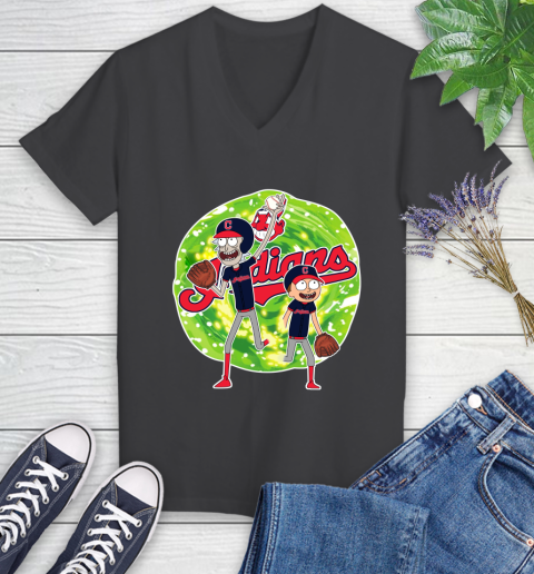 MLB Cleveland Indians Rick And Morty Baseball Sports Women's V-Neck T-Shirt 8