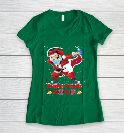 Houston Texans Funny Santa Claus Dabbing Christmas 2020 NFL Women's V-Neck T-Shirt 3