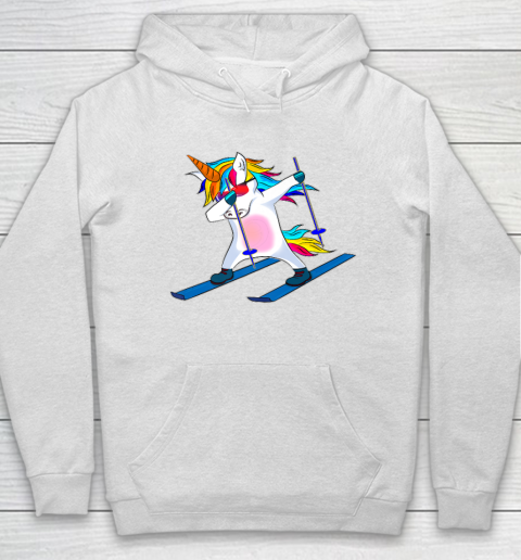 Skiing Unicorn Dabbing Funny Gift Hoodie