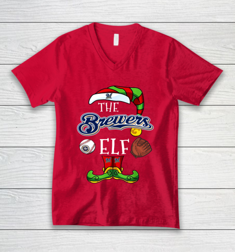 Milwaukee Brewers Christmas ELF Funny MLB V-Neck T-Shirt 6