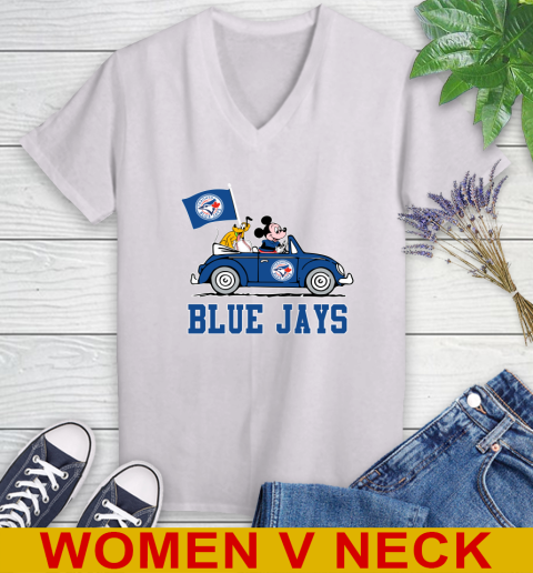 MLB Baseball Toronto Blue Jays Pluto Mickey Driving Disney Shirt Women's V-Neck T-Shirt