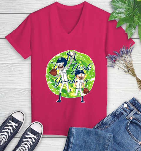 MLB New York Yankees Rick And Morty Baseball Sports Women's V-Neck T-Shirt 9