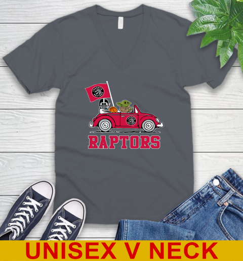NBA Basketball Toronto Raptors Darth Vader Baby Yoda Driving Star Wars Shirt V-Neck T-Shirt 5