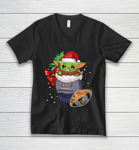 Cincinnati Bengals Christmas Baby Yoda Star Wars Funny Happy NFL V-Neck T-Shirt
