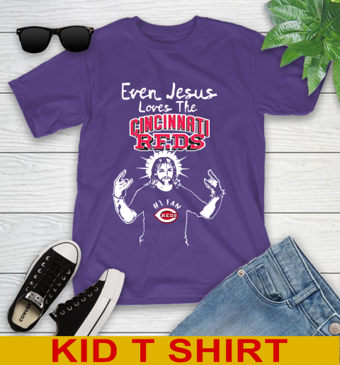 Cincinnati Reds MLB Baseball Even Jesus Loves The Reds Shirt Youth T-Shirt 3