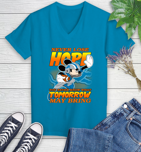 Detroit Lions NFL Football Mickey Disney Never Lose Hope Women's V-Neck T-Shirt 7