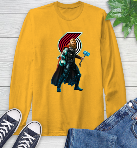NBA Thor Avengers Endgame Basketball Portland Trail Blazers Long Sleeve T-Shirt 3