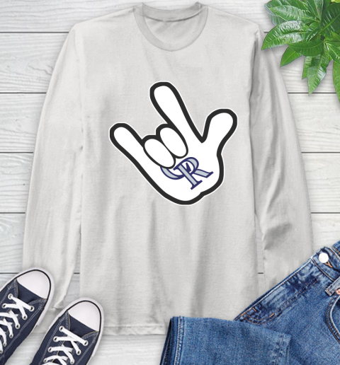 Colorado Rockies MLB Baseball Mickey Rock Hand Disney Long Sleeve T-Shirt