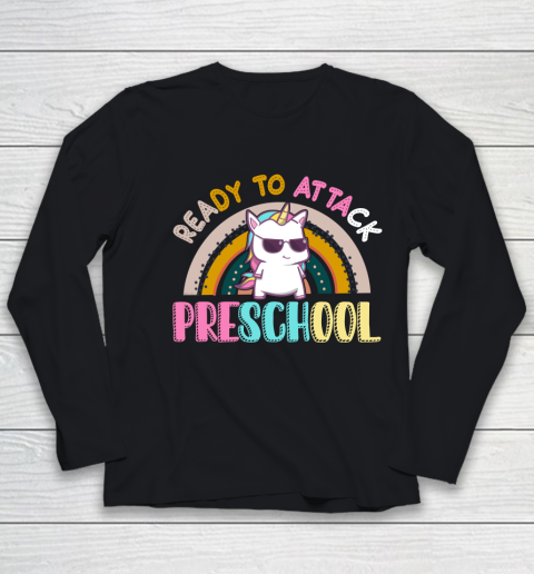 Back to school shirt Ready To Attack PreSchool Unicorn Youth Long Sleeve