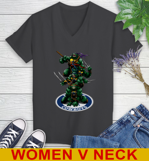NFL Football Dallas Cowboys Teenage Mutant Ninja Turtles Shirt Women's V-Neck T-Shirt 9