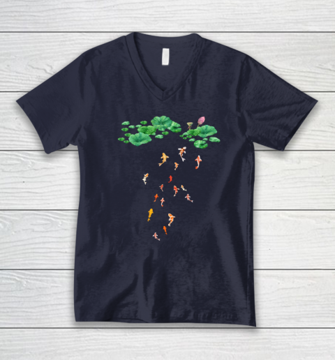 Watercolor Japanese Koi Fish Goldfish Lily Pad Lotus Leaf Shirt V-Neck T-Shirt 2