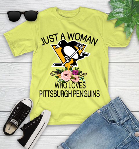 NHL Just A Woman Who Loves Pittsburgh Penguins Hockey Sports Youth T-Shirt 5