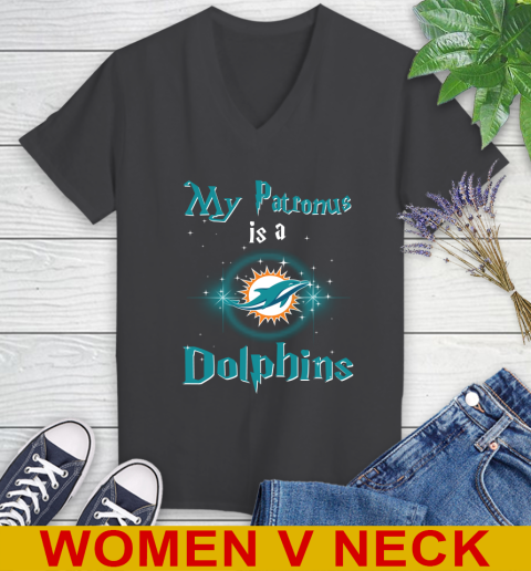 NFL Football Harry Potter My Patronus Is A Miami Dolphins Women's V-Neck T-Shirt 8