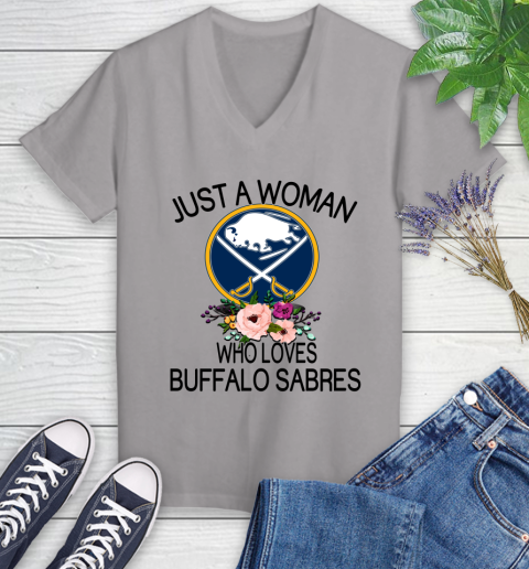 NHL Just A Woman Who Loves Buffalo Sabres Hockey Sports Women's V-Neck T-Shirt 2