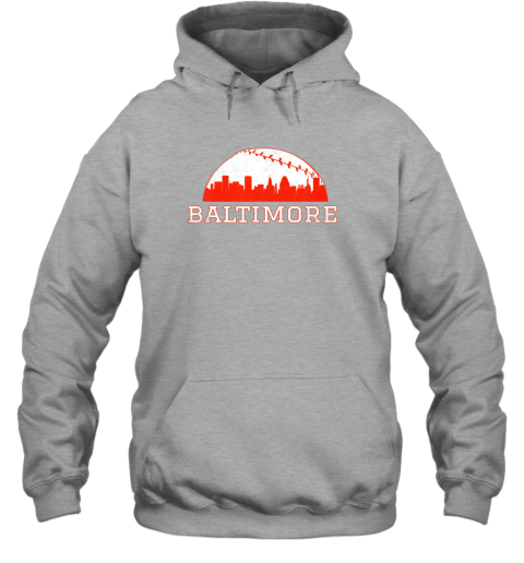 oyey vintage downtown baltimore md baseball skyline hoodie 23 front sport grey