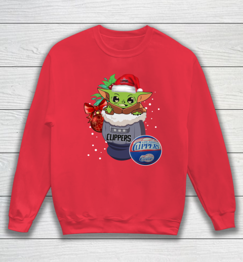 LA Clippers Christmas Baby Yoda Star Wars Funny Happy NBA Sweatshirt 8