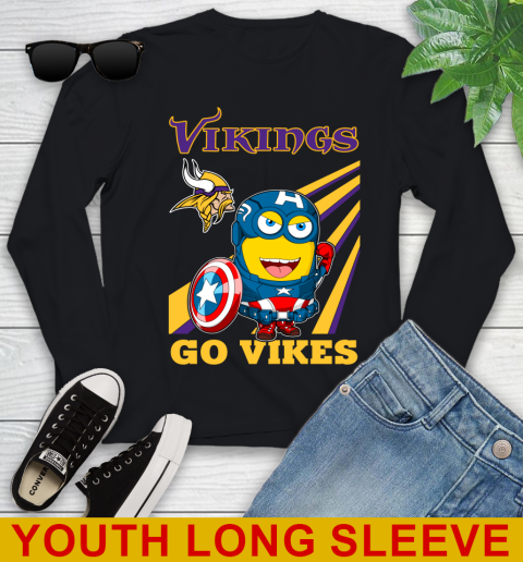 NFL Football Minnesota Vikings Captain America Marvel Avengers Minion Shirt Youth Long Sleeve