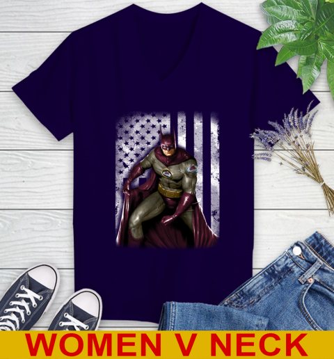 Colorado Avalanche NHL Hockey Batman DC American Flag Shirt Women's V-Neck T-Shirt 3