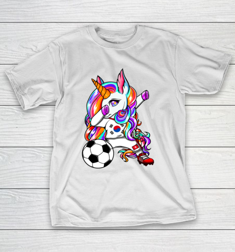 Dabbing Unicorn South Korea Soccer Fans Jersey Flag Football T-Shirt