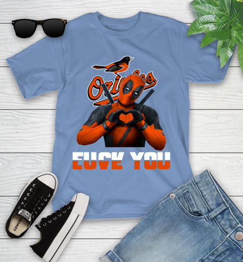 MLB Baltimore Orioles Deadpool Love You Fuck You Baseball Sports Youth T-Shirt 15
