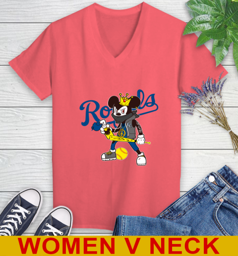 Kansas City Royals MLB Baseball Mickey Peace Sign Sports Women's V-Neck T-Shirt 7
