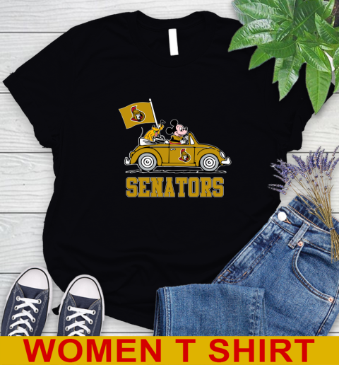 NHL Hockey Ottawa Senators Pluto Mickey Driving Disney Shirt Women's T-Shirt 2