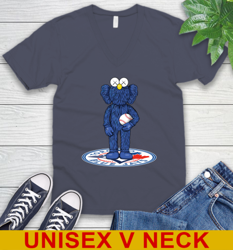 MLB Baseball Toronto Blue Jays Kaws Bff Blue Figure Shirt V-Neck T-Shirt 8